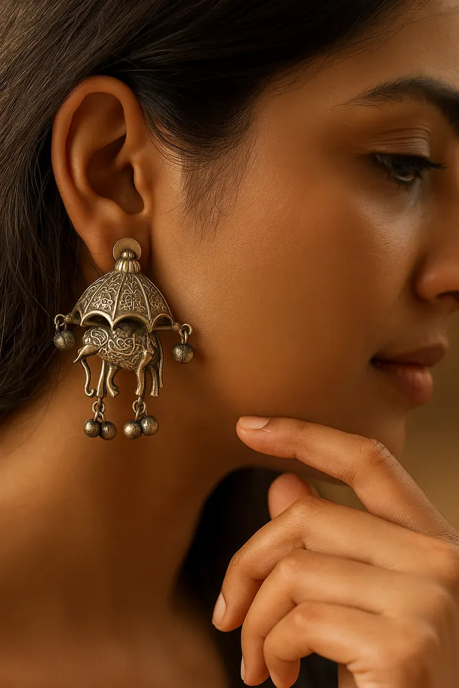 Antique Motif Jhumka Earrings