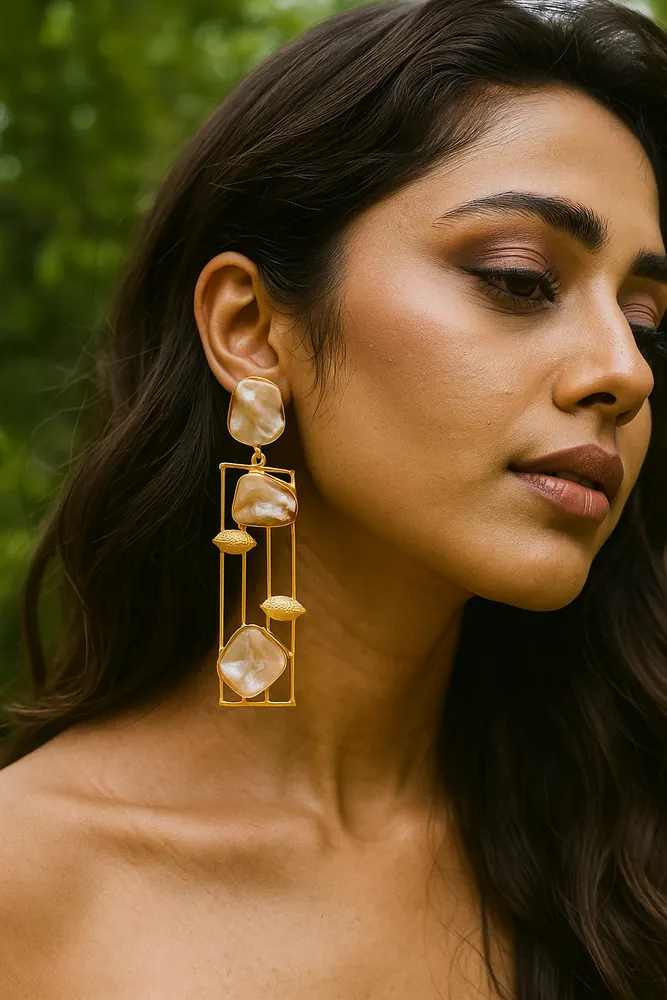 Pearl Frame Drop Earrings, view 2