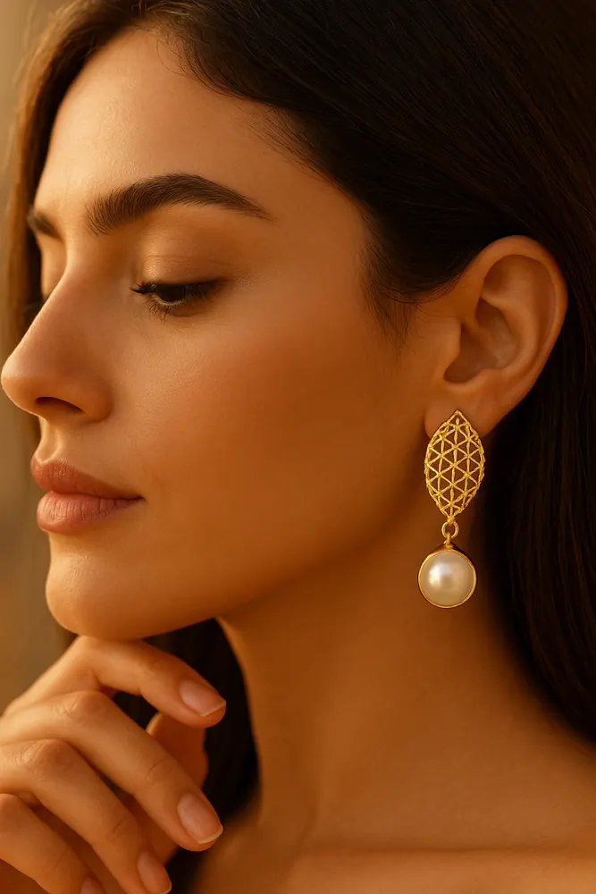 Lattice Pearl Drop Earrings
